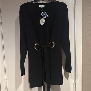 Black Cardigan with Gold Accents